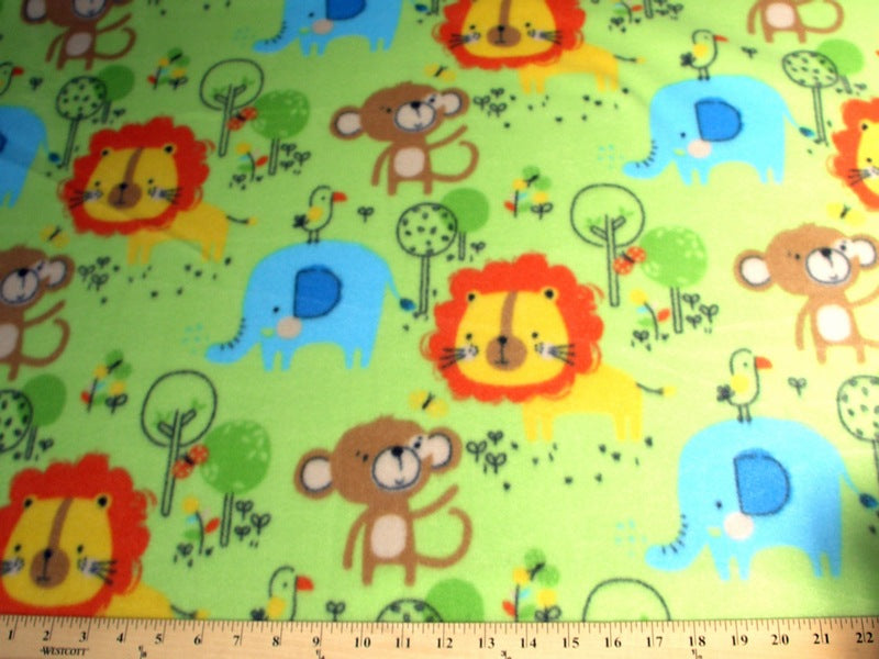 Premium Anti-Pill Zoo Animals Green Fleece 167