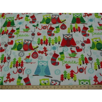 Premium Anti-Pill Christmas Owls On White Fleece 307