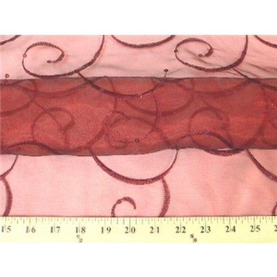 Embroidered Swirl Sequins Organza BURGUNDY RED EM-25