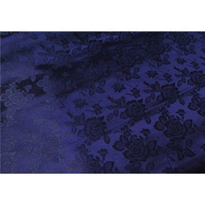 Floral Satin Brocade Medium Rose Navy Blue 