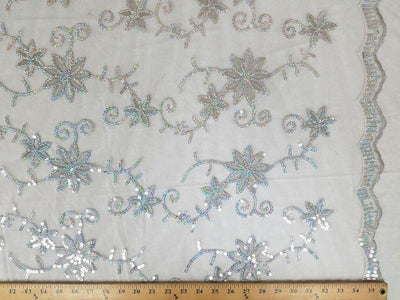 Colored Fancy Embroidery Mesh Lace Silver Gray FEM-3