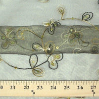 Embroidered Flower Sequins Organza OLIVE GREEN EM-2