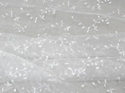 Embroidered Vine Organza White