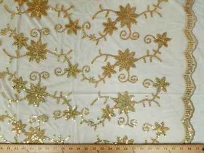 Colored Fancy Embroidery Mesh Lace Gold FEM-9