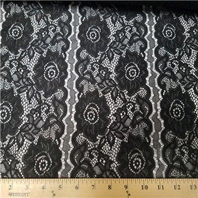 Floral Stripe Stretch Lace BLACK SL-74