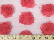 Rose Bud Chiffon Mesh Coral Pink Ground