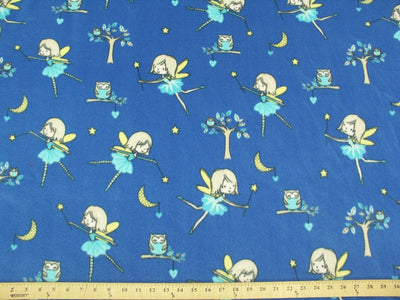 Premium Anti-Pill Fairies On Blue Fleece 70