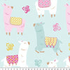 Premium Anti-Pill Happy Llamas White Teal Fleece B975 "LAST PIECE MEASURES 32 INCHES LONG"