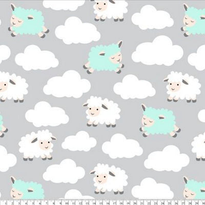 Premium Anti-Pill Sleepy Sheep Gray Aqua Fleece B981 