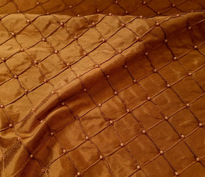 Embroidered W/Beads Pintuck Silk Dupioni 50" COPPER