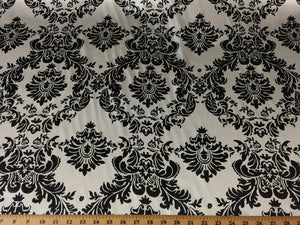 Damask Black White Charmeuse Satin