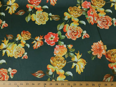 Hunter Green DCS-11 Floral Dull Medium Weight Charmeuse Satin