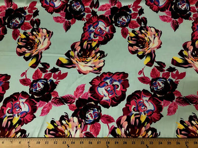 Mint DCS-1 Floral Dull Medium Weight Charmeuse Satin