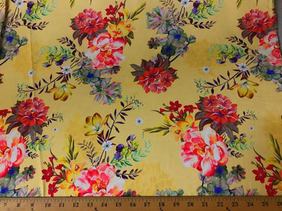 Yellow DCS-7 Floral Dull Medium Weight Charmeuse Satin