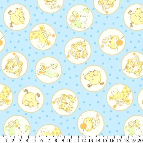 Anti-Pill Baby Animals In Circles Blue Fleece 653