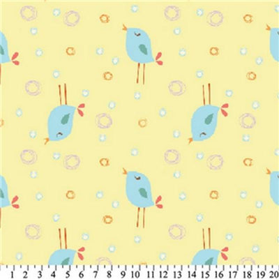 Premium Anti-Pill Bird Party Yellow Fleece 655
