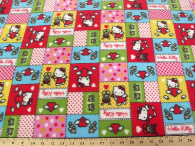 Anti-Pill Hello Kitty Patchwork Red Multi Colored Fleece A45
