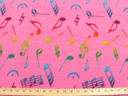 Anti-Pill Hot Pink Multi Color Music Notes Fleece A50