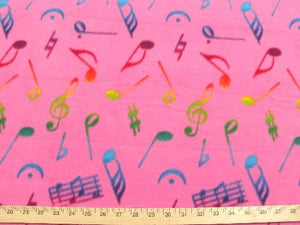 Anti-Pill Hot Pink Multi Color Music Notes Fleece A50