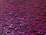 Metallic Flames Spandex HOT PINK BLACK