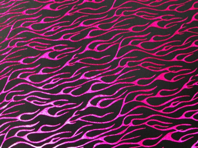 Metallic Flames Spandex HOT PINK BLACK